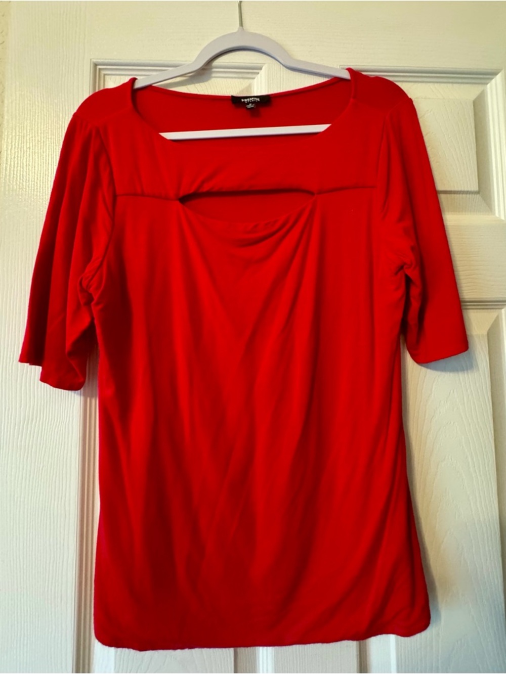 Premise Red Short-Sleeve Square Neck Top w/cut out